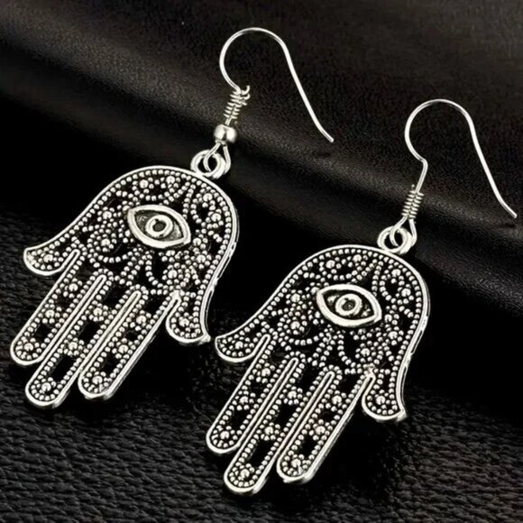 HAMSA DROP EARRINGS - Picture 1 of 2